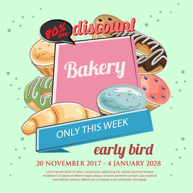 bakery discount poster template in hand drawn style