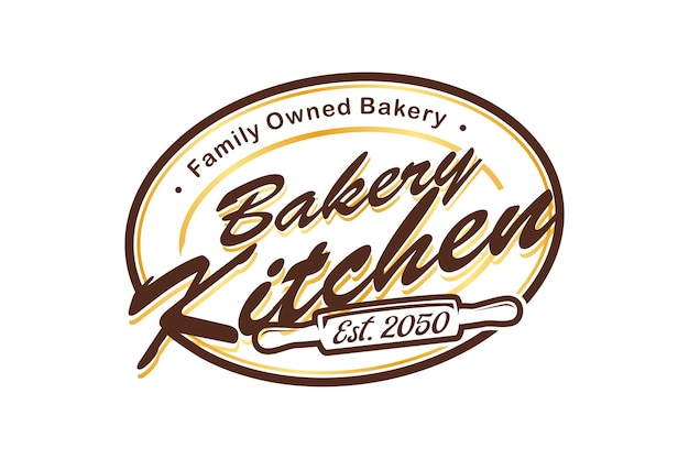 Bakery kitchen rolling pin logo design cake kitchen restaurant handmade vector oval shape