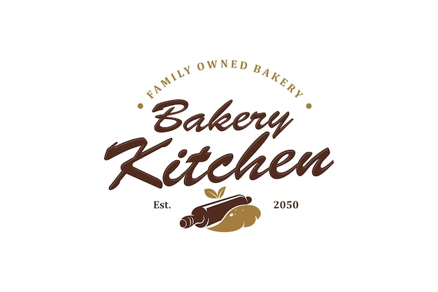 Bakery kitchen rolling pin logo design cake kitchen restaurant handmade vector oval shape