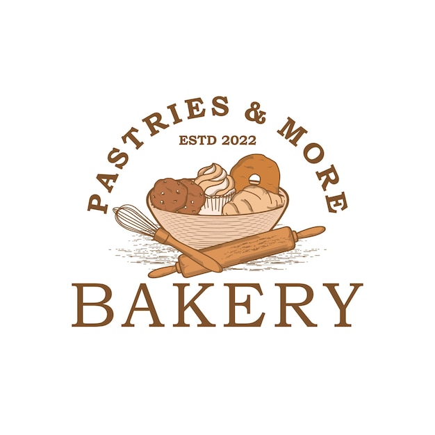 Bakery logo or badge vintage vector illustration. Retro set of bakery.