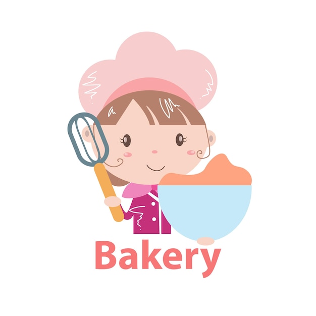 Bakery logo vector illustration with cute girl cartoon art