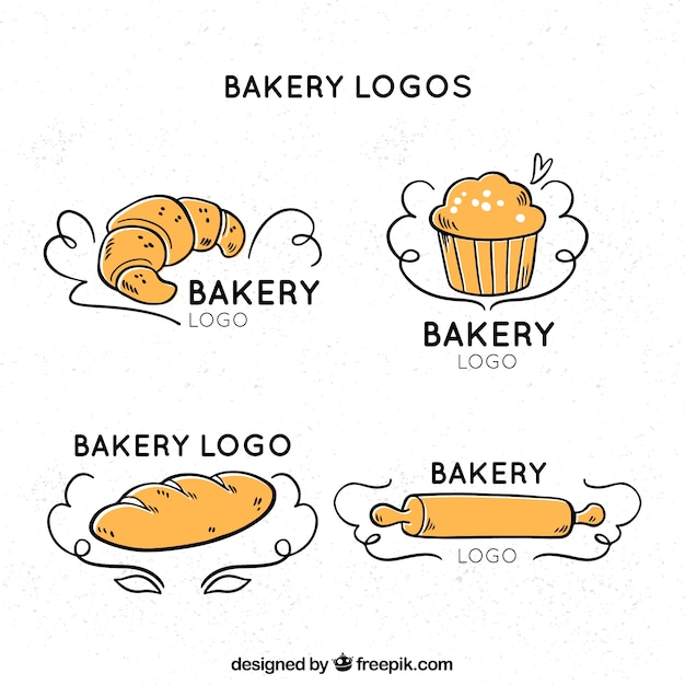 Bakery logos collection in hand drawn style