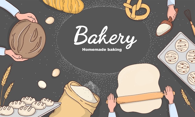 Bakery poster with bread baking ingredients and a place for your text