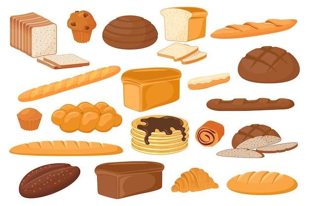 Bakery products Confectionery products Croissant and French baguette loaf of bread and pancake