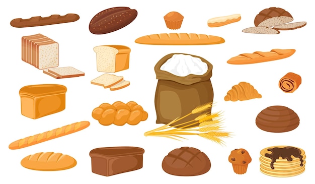 Bakery products on a white background Confectionery products Croissants and a French baguette