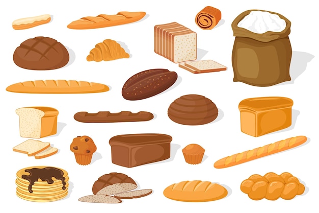 Bakery products on a white background Confectionery products Croissants and a French baguette