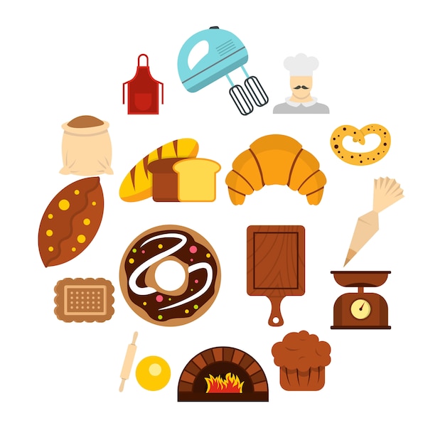 Bakery set flat icons