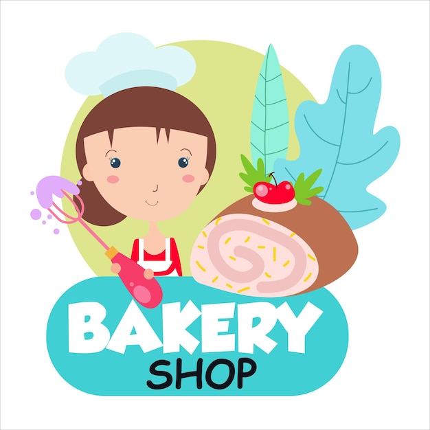 Bakery shop girl character vector template design illustration