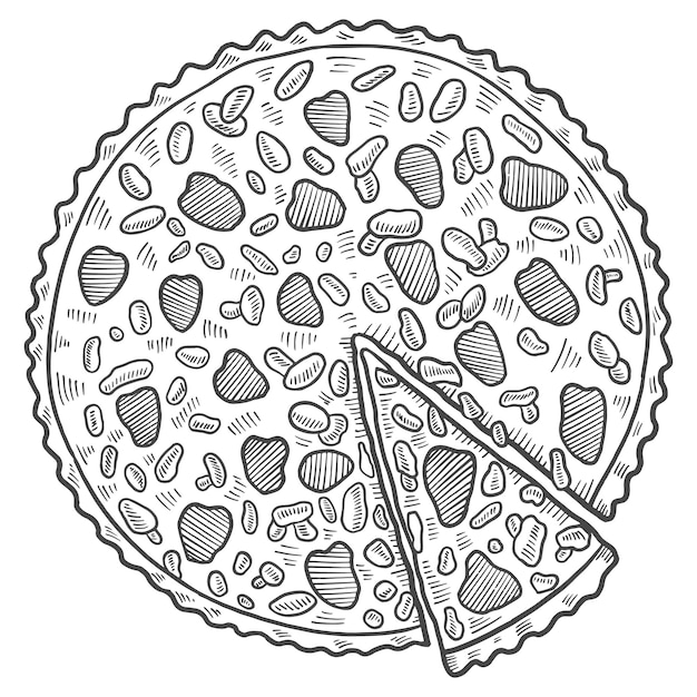 Bakewell tart british or england and dessert snack isolated doodle hand drawn sketch with outline style