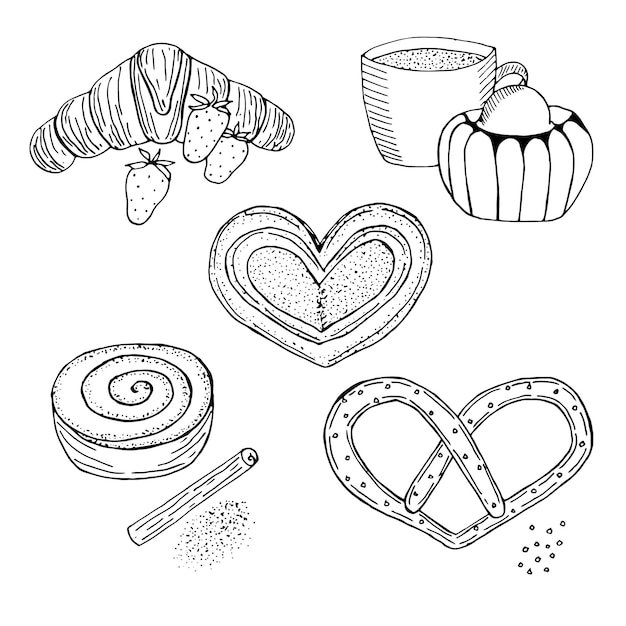 Baking for breakfast, vector illustration, hand drawn sketch