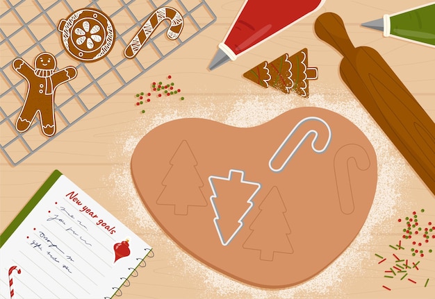 Vector baking christmas cookies vector concept