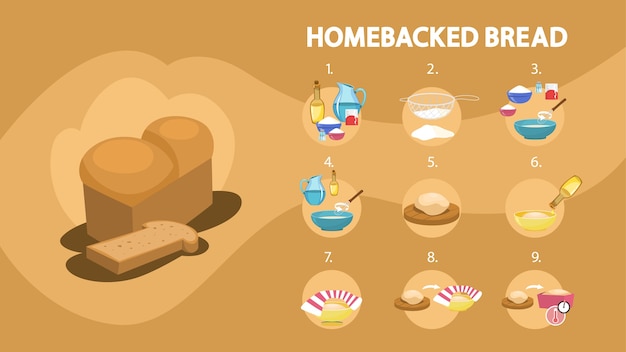 Vector baking homemade bread recipe. flour and yeast