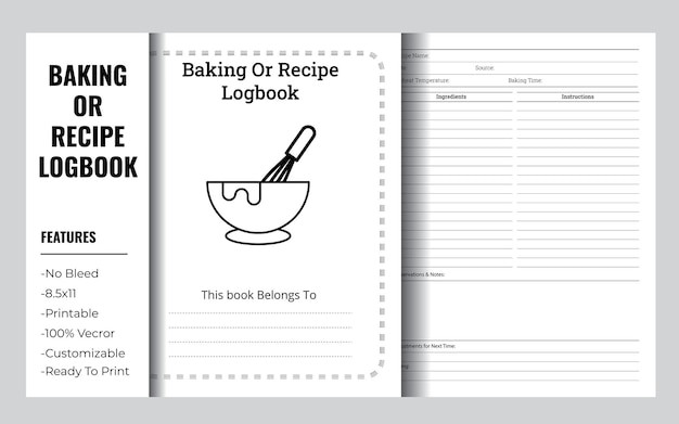 Vector baking recipe journal vector illustration for kdp interior design home cooks and bakers