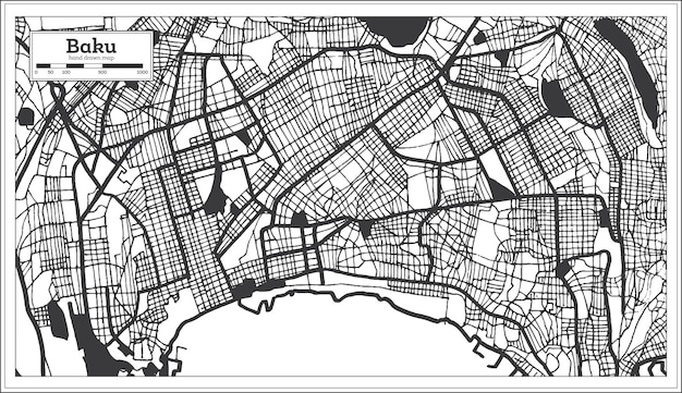 Baku Azerbaijan City Map in Black and White Color in Retro Style Isolated on White