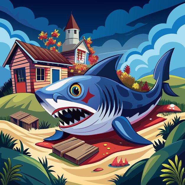 Vector bala shark horrified lies house vector