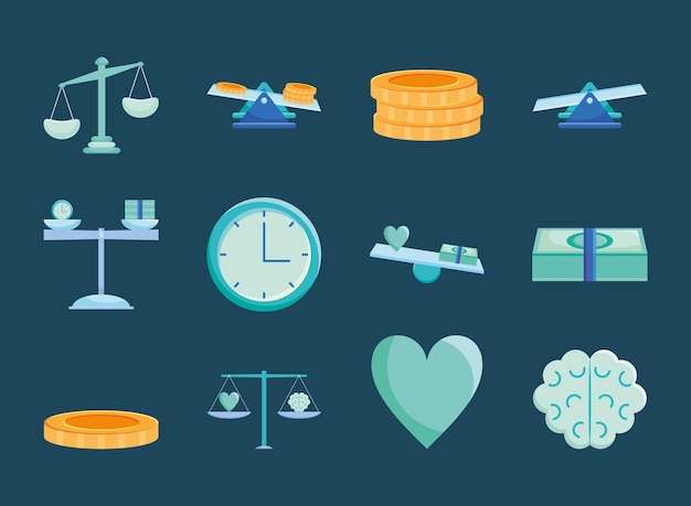 Balance and money icon set