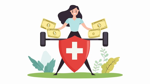 Vector balance money vs health woman with weights