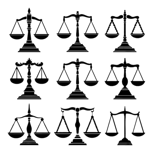 Balance Scale Silhouette Vector court judge lawyer law judgement doodle illustration