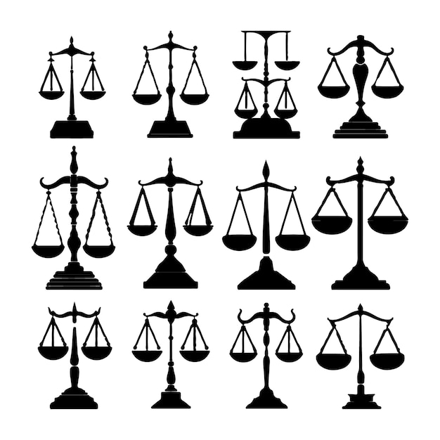 Balance Scale Silhouette Vector court judge lawyer law judgement doodle illustration