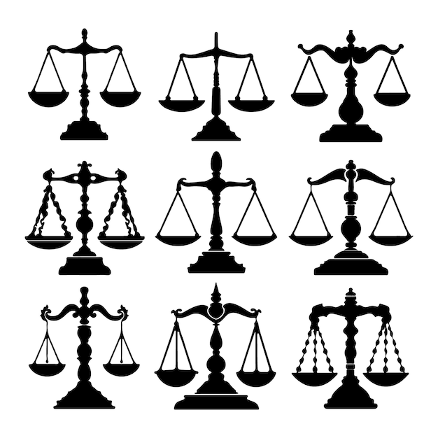 Balance Scale Silhouette Vector court judge lawyer law judgement doodle illustration