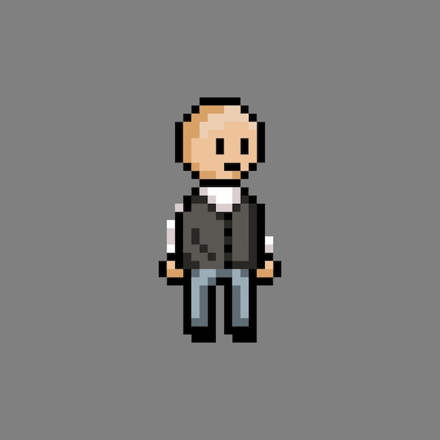 bald boy use school uniform outfit in pixel art style