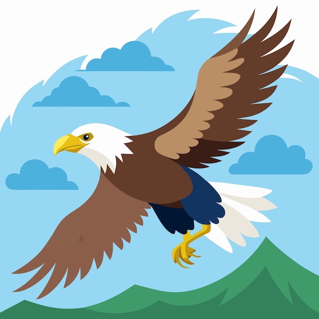 Vector bald eagle flying in wild vector illustration