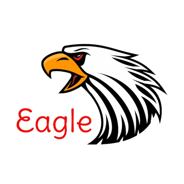 Bald Eagle head vector emblem. Crying hawk label for team mascot shield, icon, badge, label and tattoo. Falcon symbol for scout, sport, guard, club identity icon