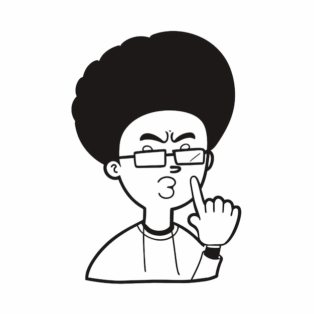 Vector a bald guy wearing glasses and a huge fake afro wig vector illustration doodle line art