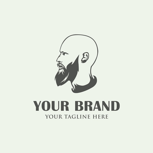 Bald head and beard logo design illustration