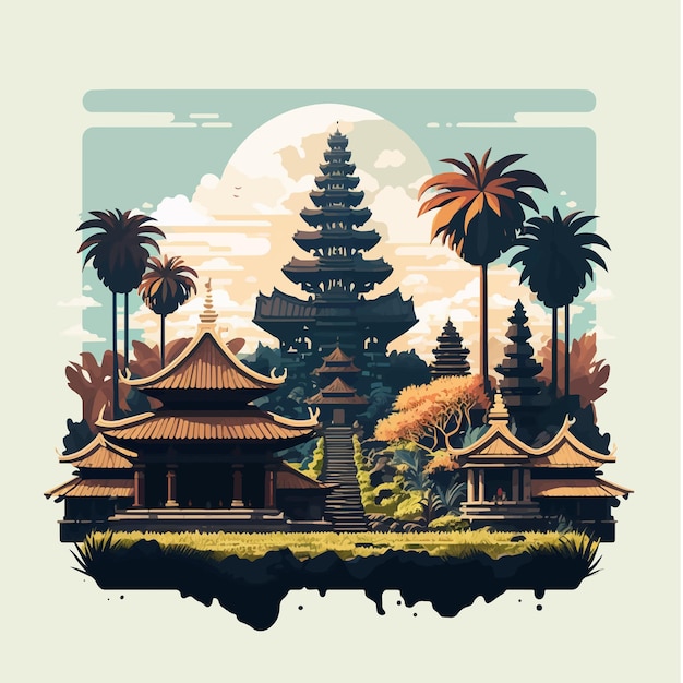 Vector bali hindu temple nyepi silent day indonesia island vector flat illustration