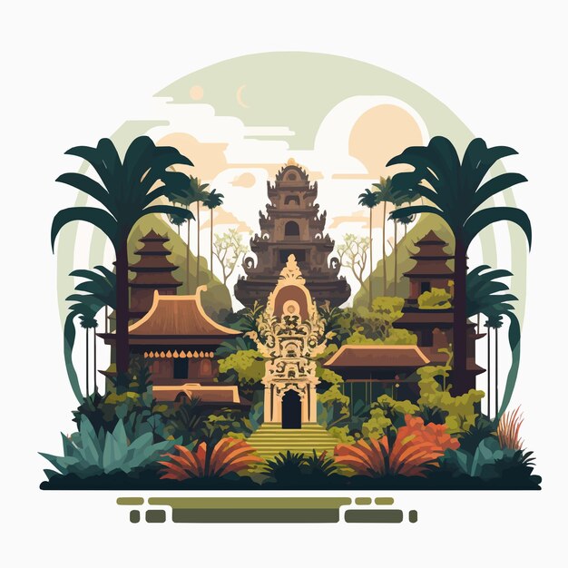 Vector bali hindu temple nyepi silent day indonesia island vector flat illustration