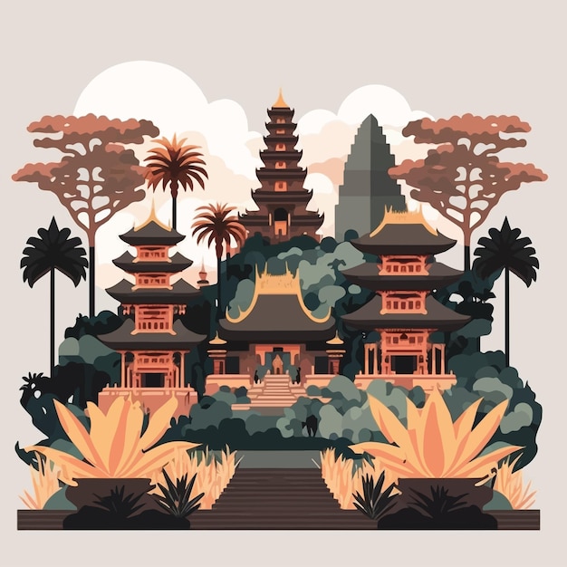 Vector bali hindu temple nyepi silent day indonesia island vector flat illustration