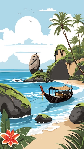 Bali landscape drawing cartoon artwork vector