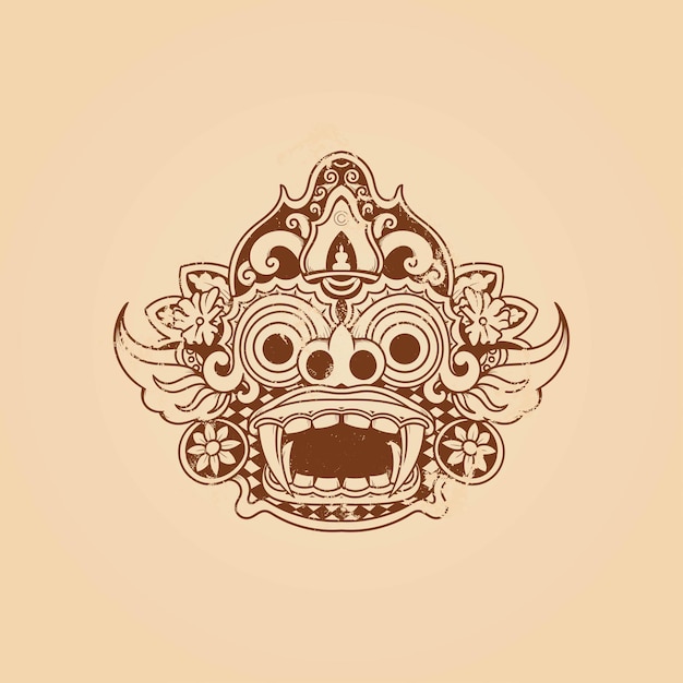 Vector balinese barong mask grunge texture vector illustration