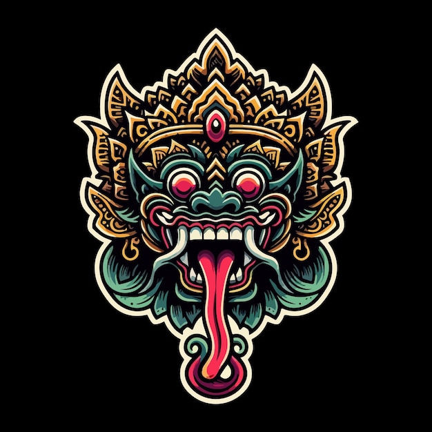 Balinese barong mask texture vector logo illustration Black white and colorfull design