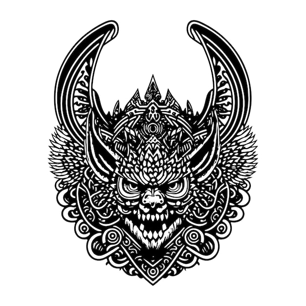 Balinese barong ornament line art