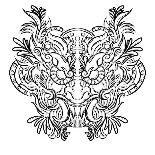 Balinese barong tattoo vector hand drawn line art design