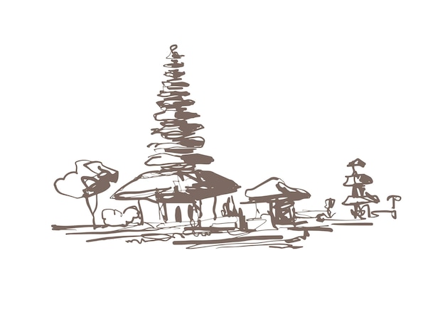 Balinese pagoda the main attraction of the island of Bali sketch drawing vector illustration