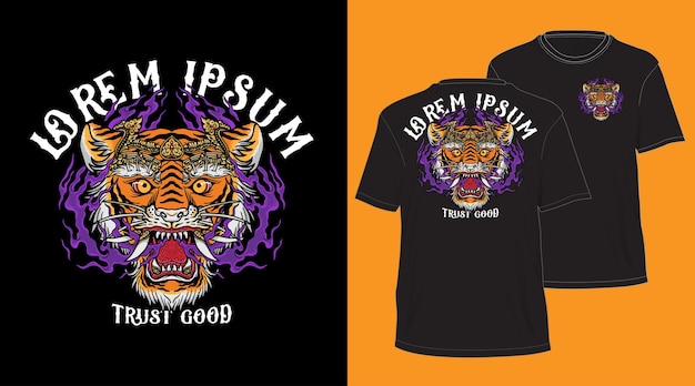 balinese tiger head design for t-shirt black