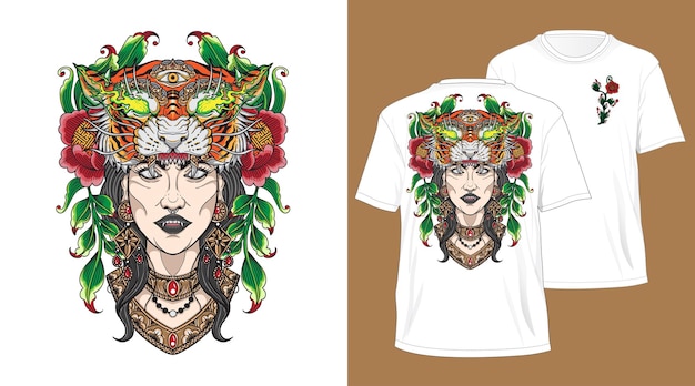 balinese tiger head girl design for tshirt white