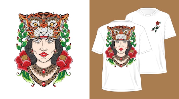 balinese tiger head girl design for tshirt white