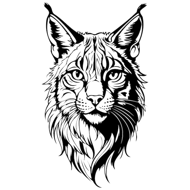 Balkan Lynx portrait silhouette of hand drawn animal illustration transparent background