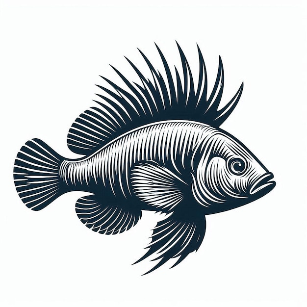 Ballan wrasse Silhouette line art vector illustration on white background