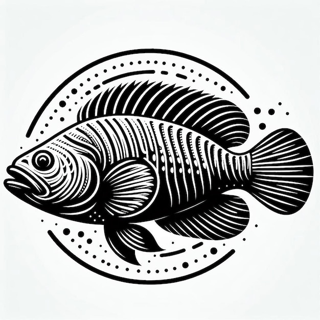 Ballan wrasse Silhouette line art vector illustration on white background