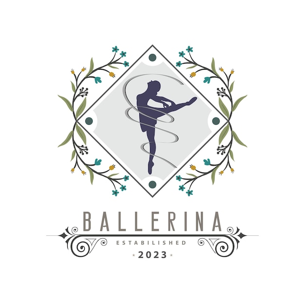 Ballerina dance in ballet motion dance style logo template design vector for brand or company