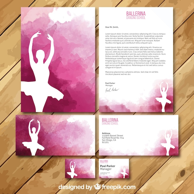 Ballerina Watercolor business card and Letter