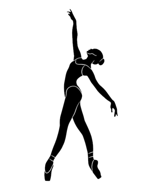 Ballet dancer full body shape vector isolated shadow simple black silhouette icon decoration Person sign logo design graphic sportive position ballerina fit beautiful elegant lady woman drawing