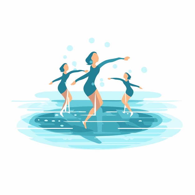 Vector ballet dancers on water flat vector illustration isolated on white background