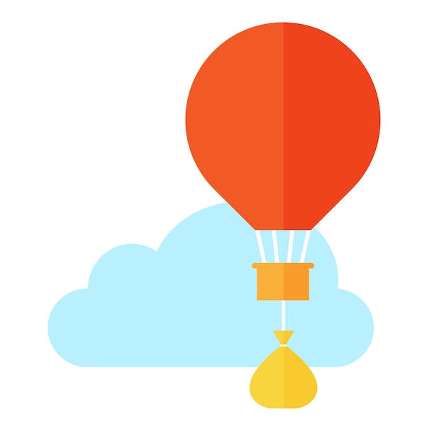 Balloon and bag of gold. Flat design. Money concept. White background and blue cloud