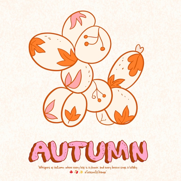 Vector balloon dog groovy fall clipart retro vintage autumn drink retro fall trendy hippie flower cute